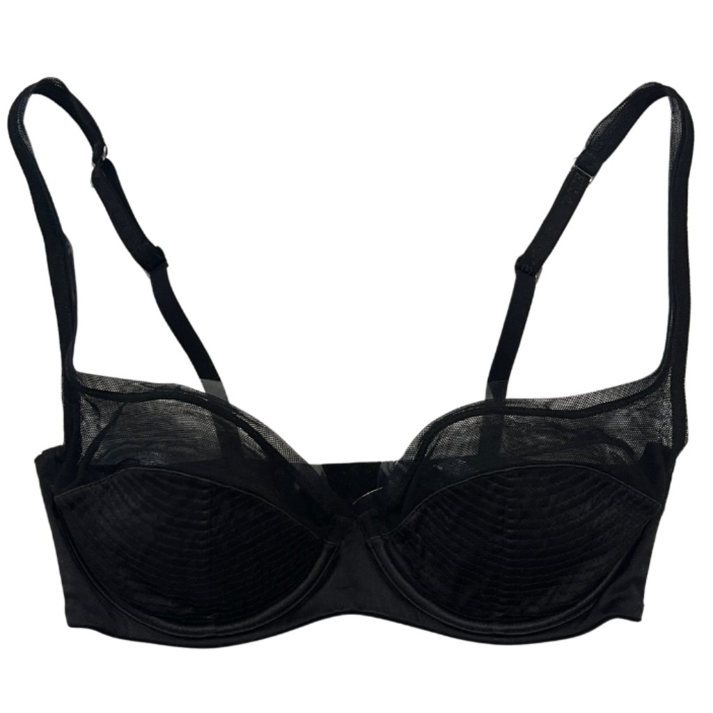 Nwt La Perla Black Mesh Contrast Balconette Bra Silk Italian Lingerie Size 34c